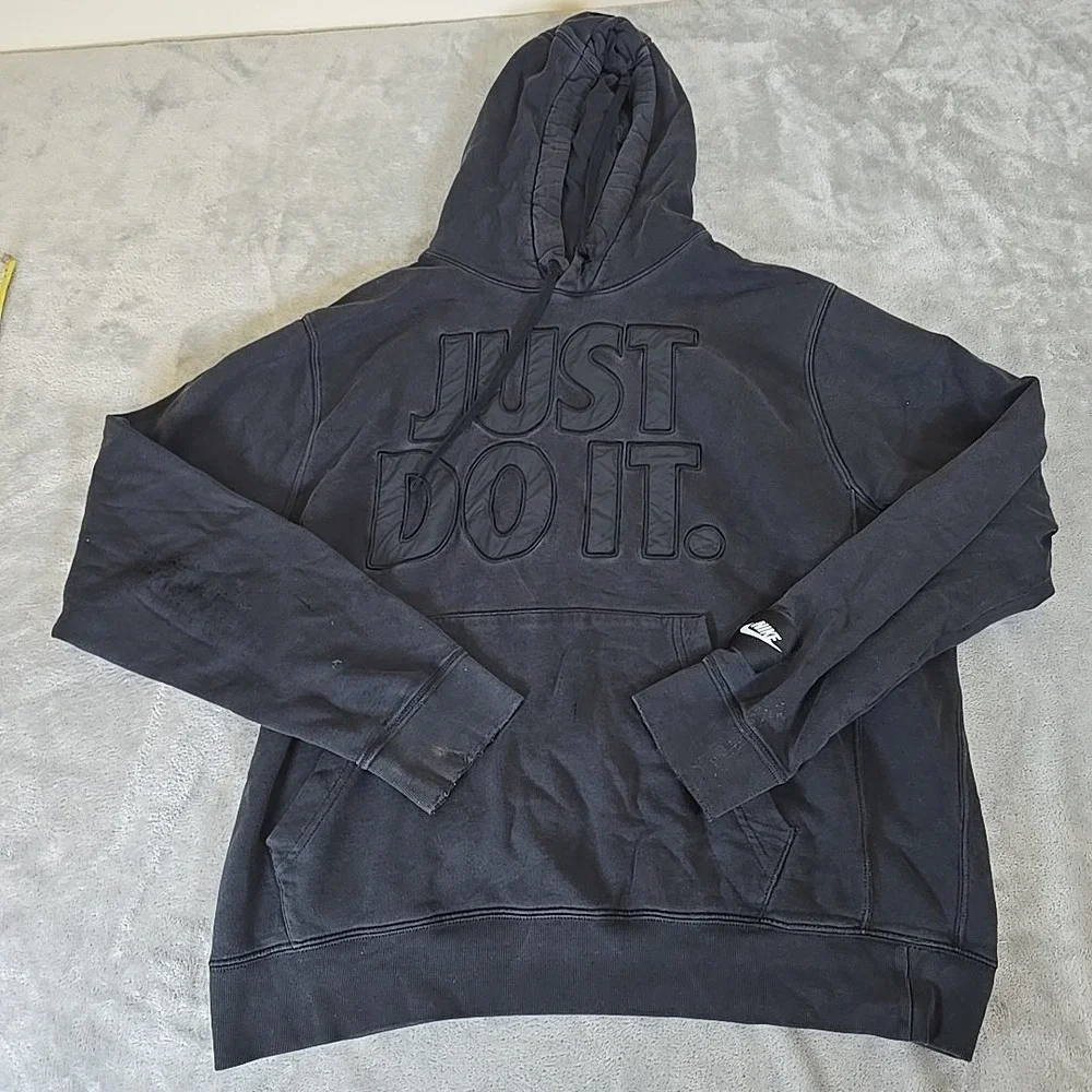 Nike Sweatshirt Mens Large Black Distressed Hooded Just Do It Activewear‎ Casual